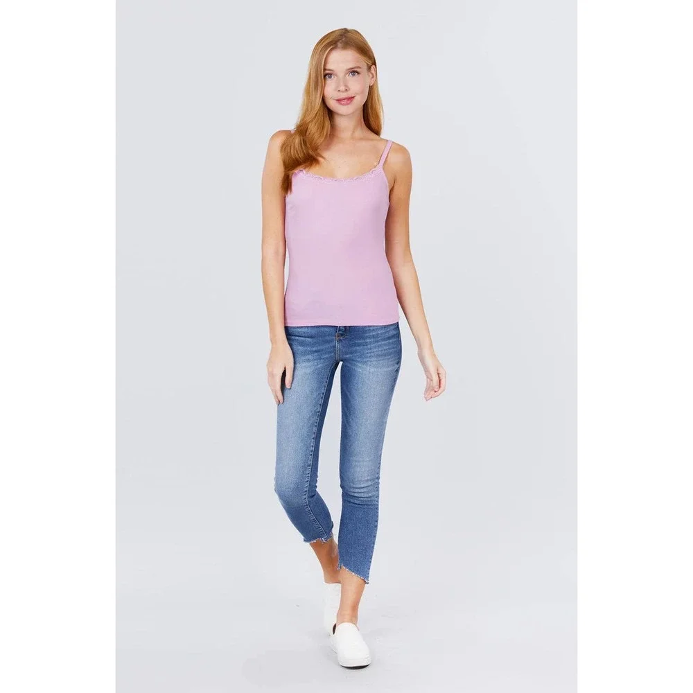 Lace Trim Rib Cami Knit Top - Picture 3 of 5